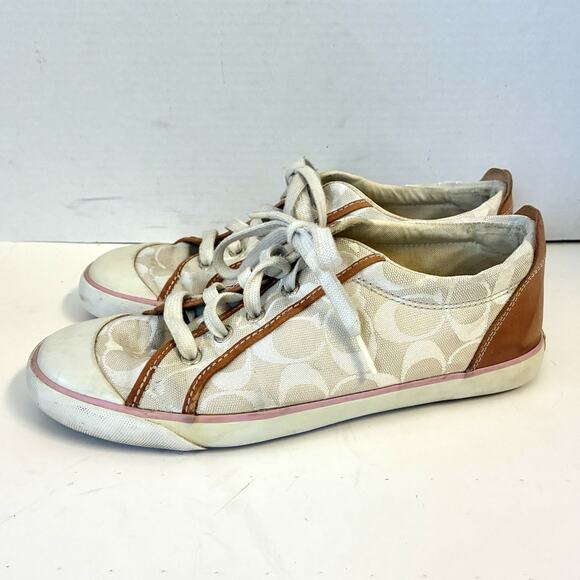 Coach Barrett Women’s Sneakers 9M – Cream w/ Brown Trim A1076 - Picture 1 of 8